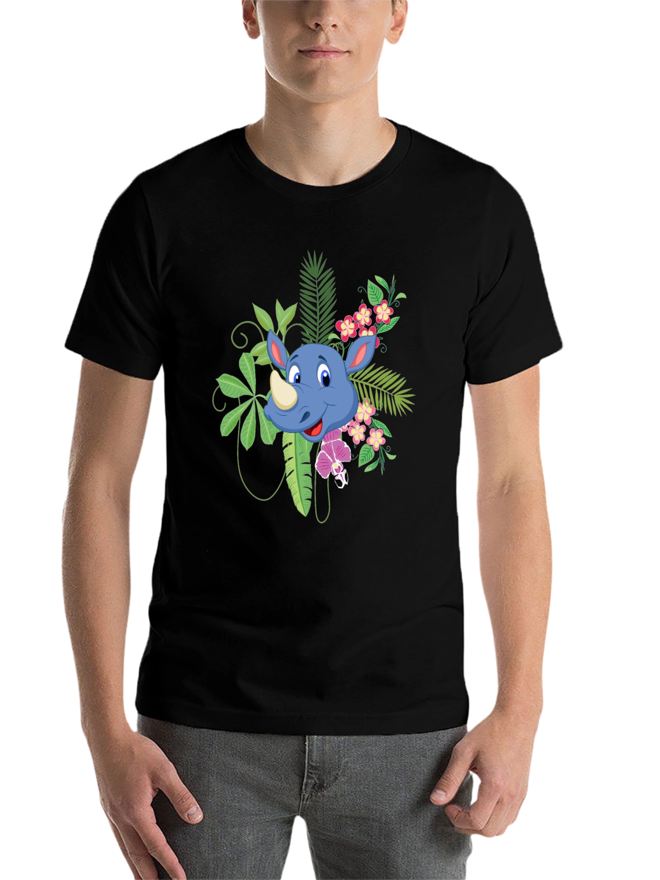 Tropical Rhino Graphic Tee - Black Casual Shirt