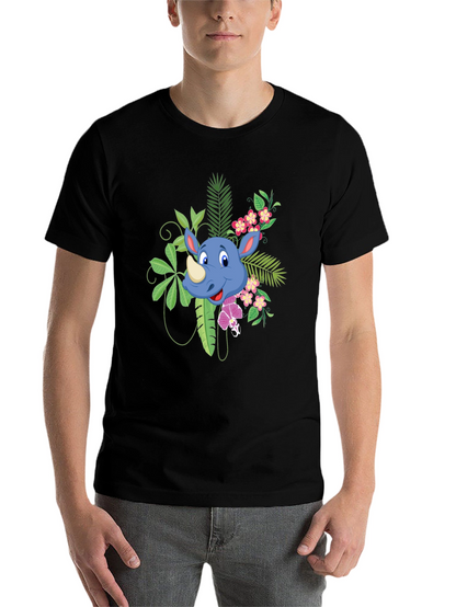 Tropical Rhino Graphic Tee - Black Casual Shirt