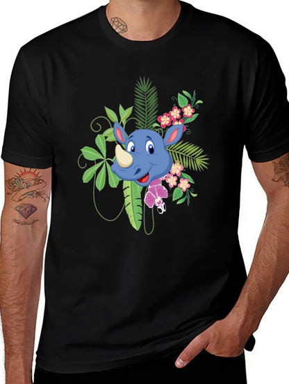 Tropical Rhino Graphic Tee - Black Casual Shirt