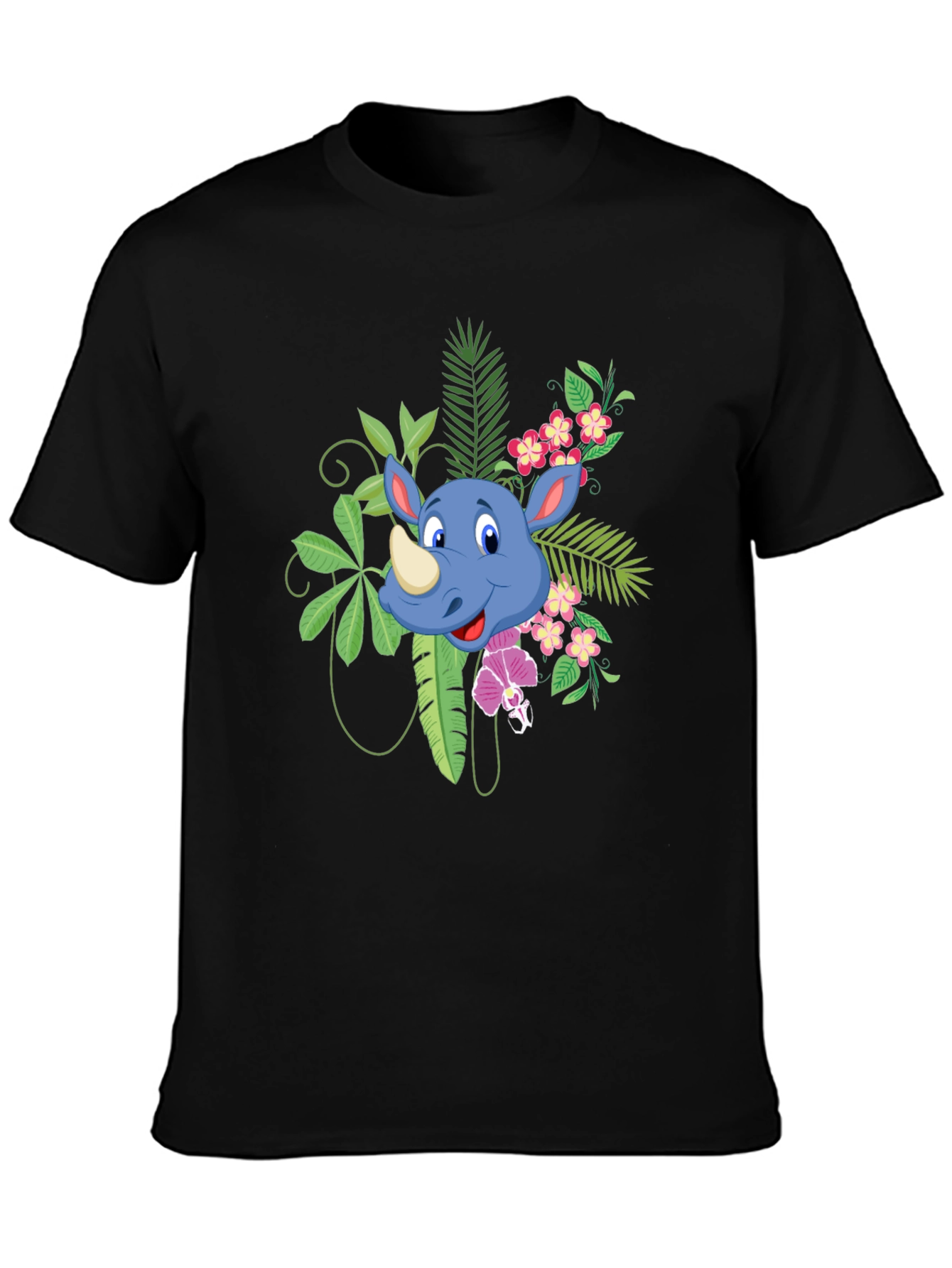 Tropical Rhino Graphic Tee - Black Casual Shirt