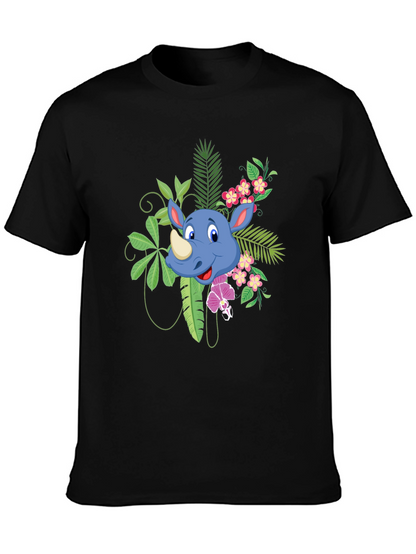 Tropical Rhino Graphic Tee - Black Casual Shirt
