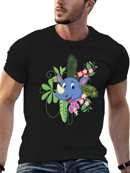 Tropical Rhino Graphic Tee - Black Casual Shirt