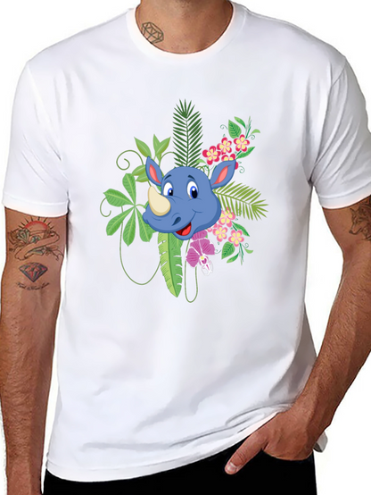 Tropical Rhino Graphic Tee - Black Casual Shirt