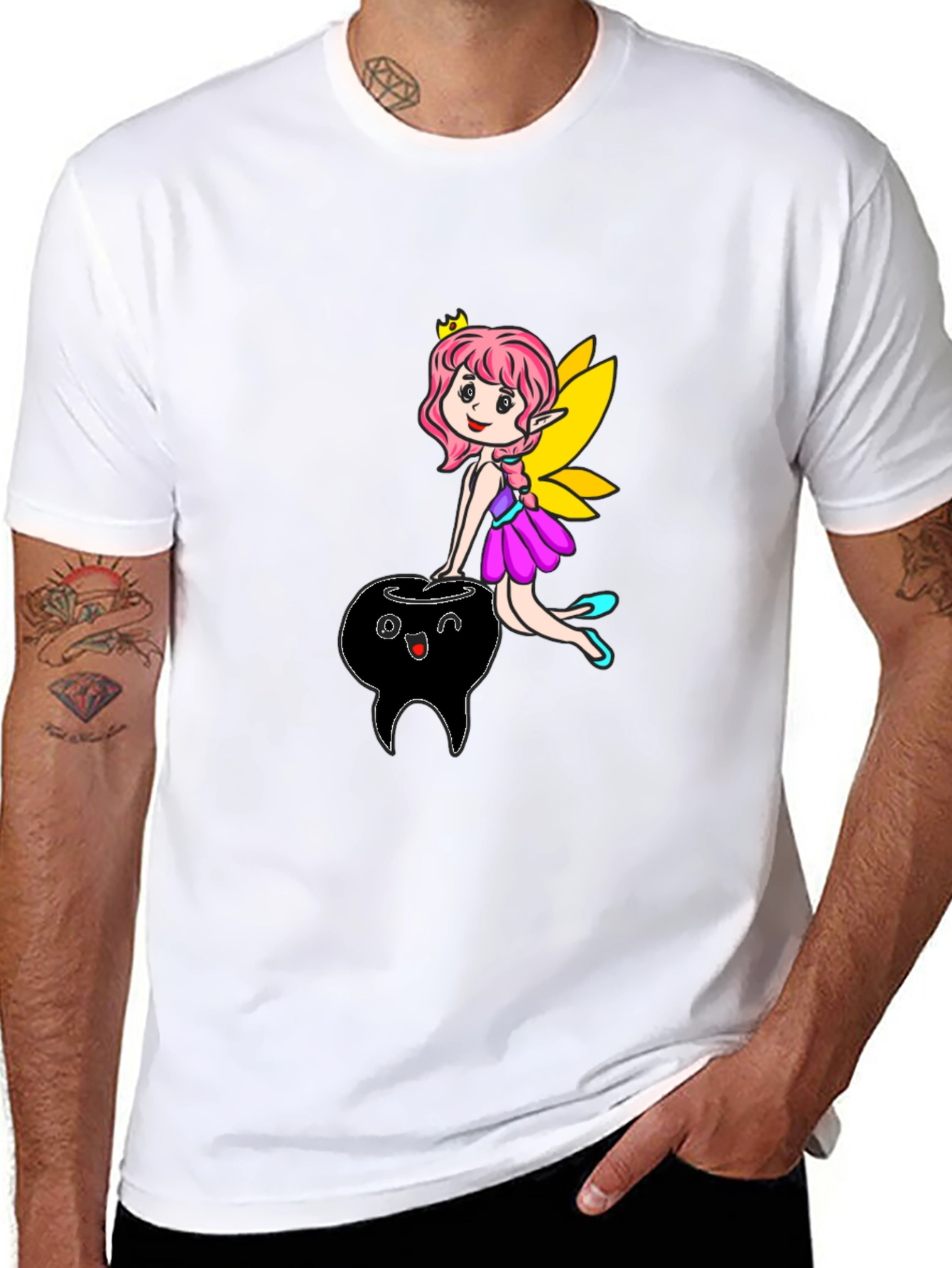 Fairy & Tooth Graphic Tee - Black Cotton T-Shirt
