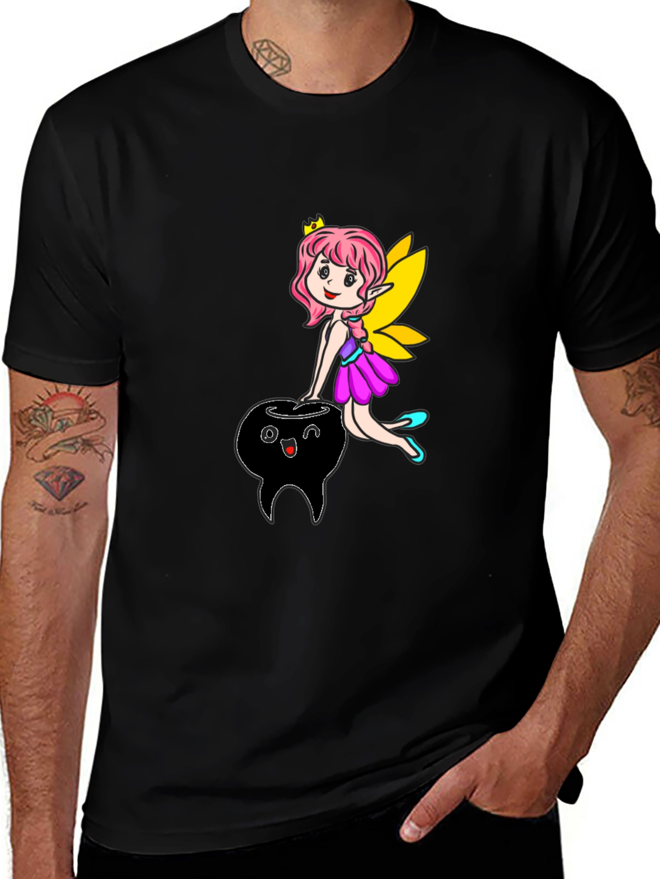 Fairy & Tooth Graphic Tee - Black Cotton T-Shirt