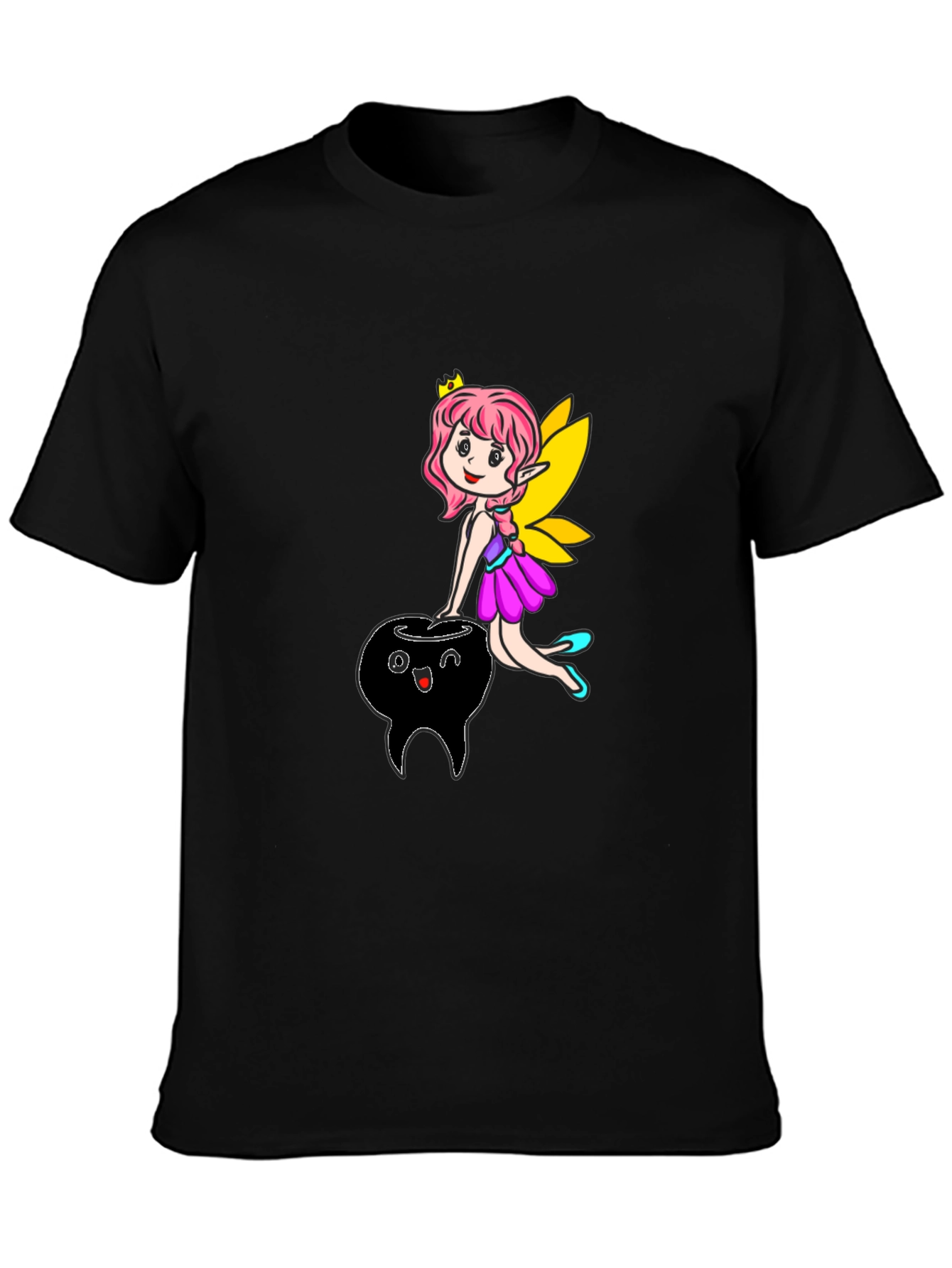 Fairy & Tooth Graphic Tee - Black Cotton T-Shirt