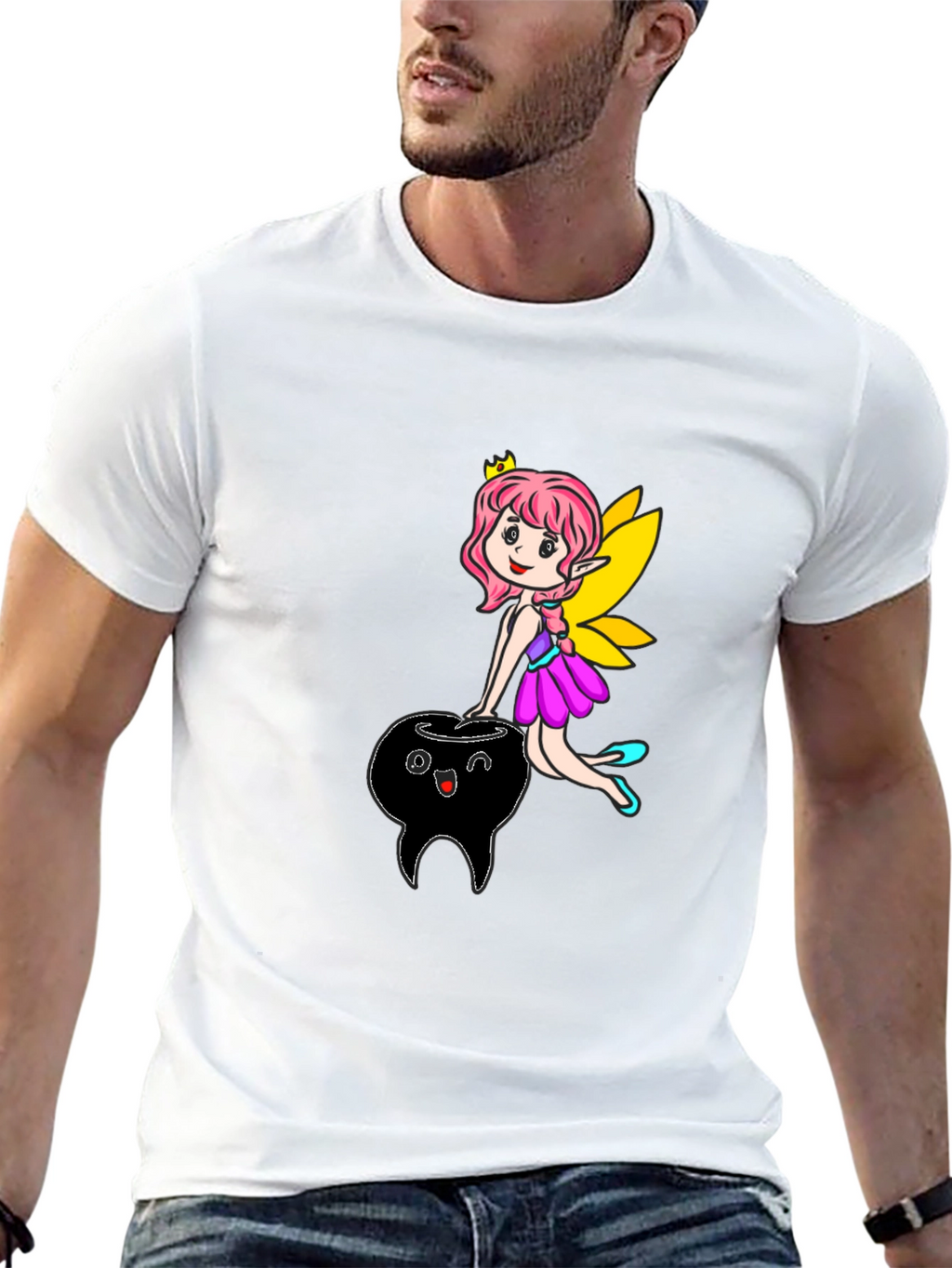 Fairy & Tooth Graphic Tee - Black Cotton T-Shirt