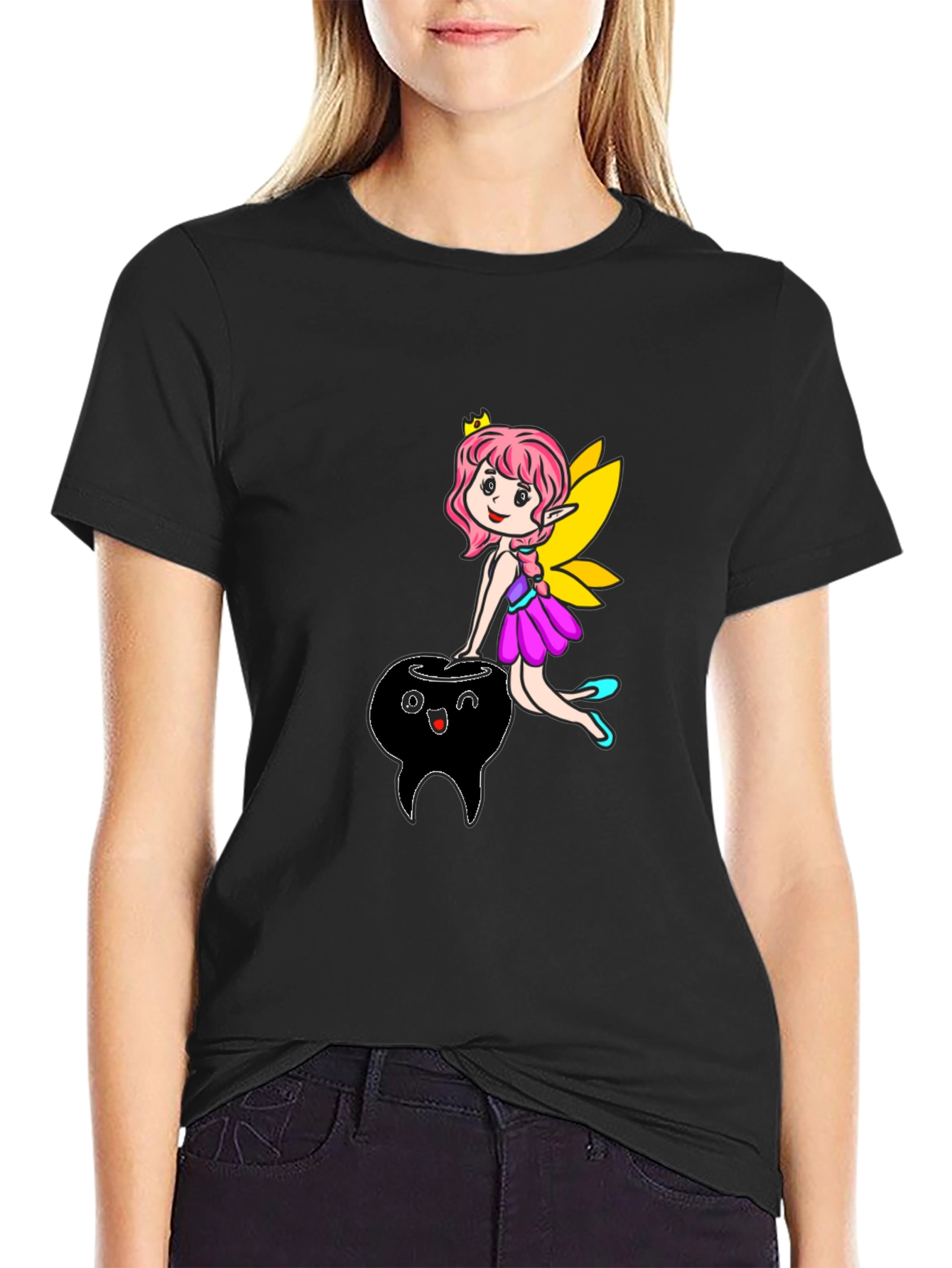 Fairy & Tooth Graphic Tee - Black Cotton T-Shirt