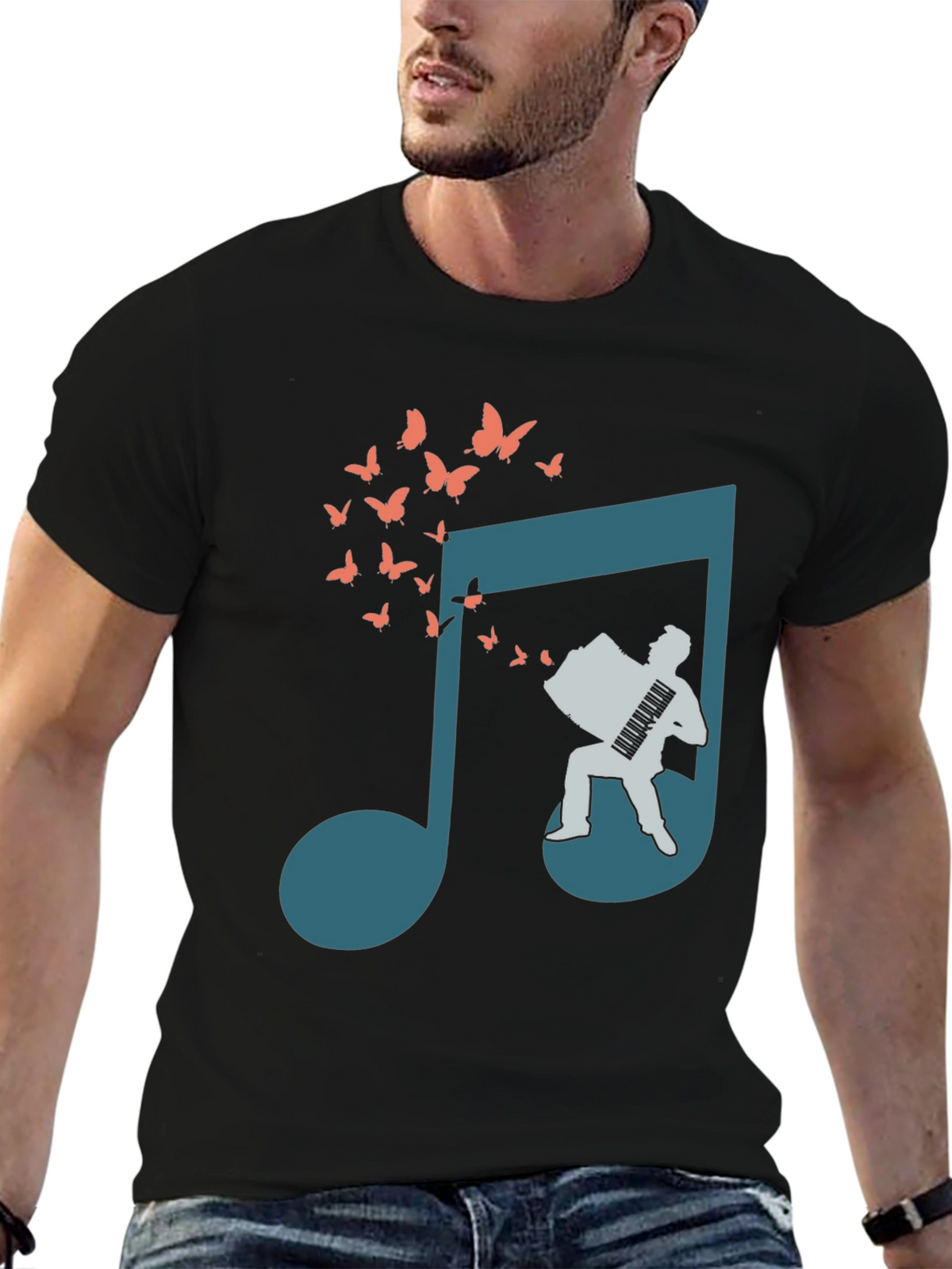 Musical Note Accordion Butterfly T-Shirt