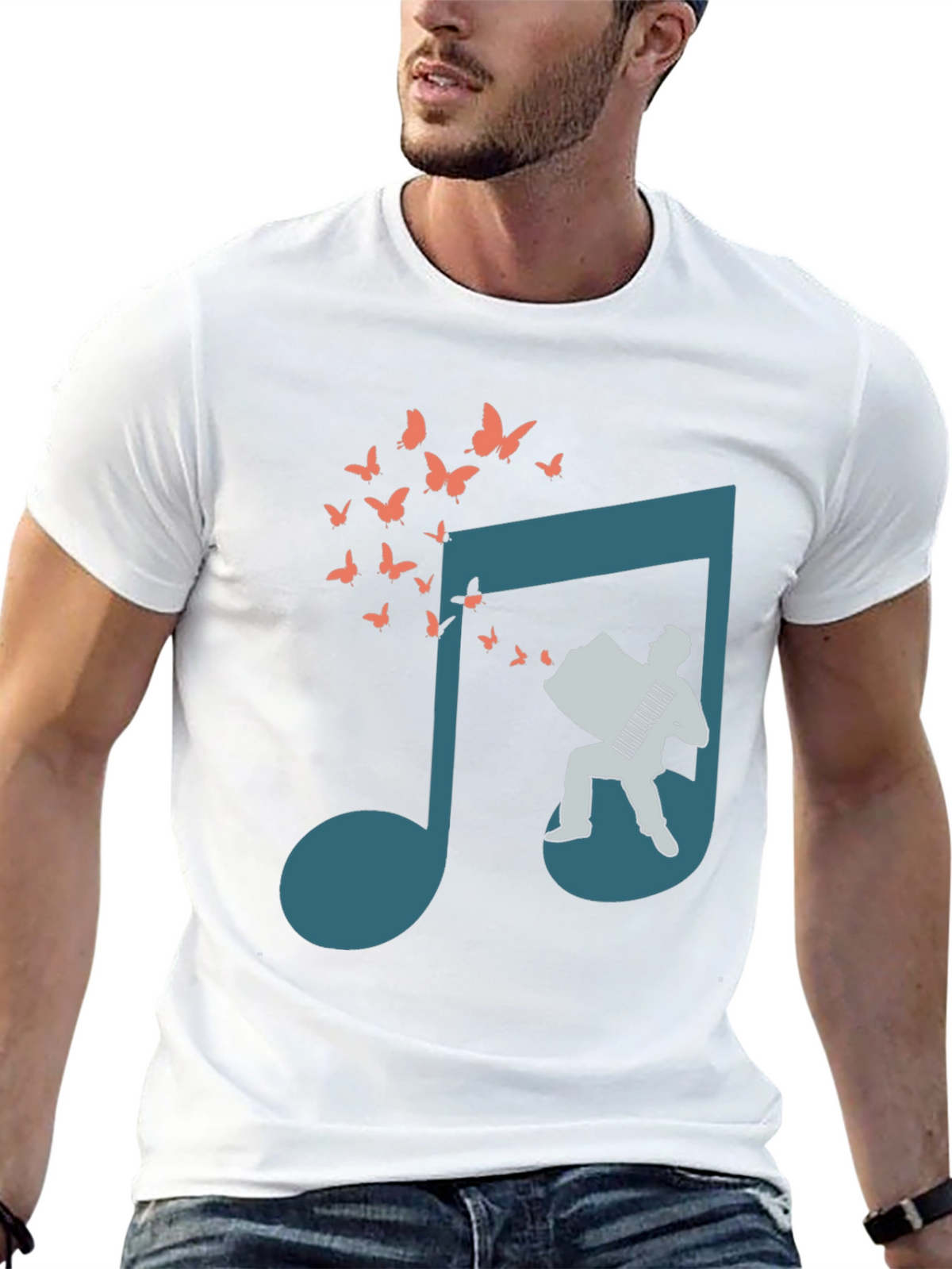 Musical Note Accordion Butterfly T-Shirt