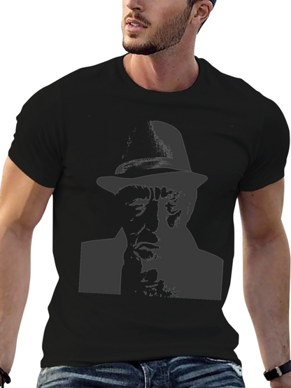 Black T-Shirt with Man in Hat Graphic