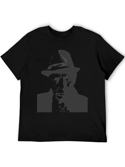 Black T-Shirt with Man in Hat Graphic