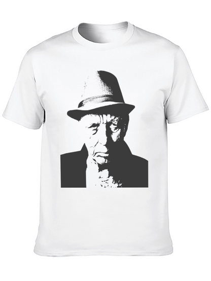 Black T-Shirt with Man in Hat Graphic