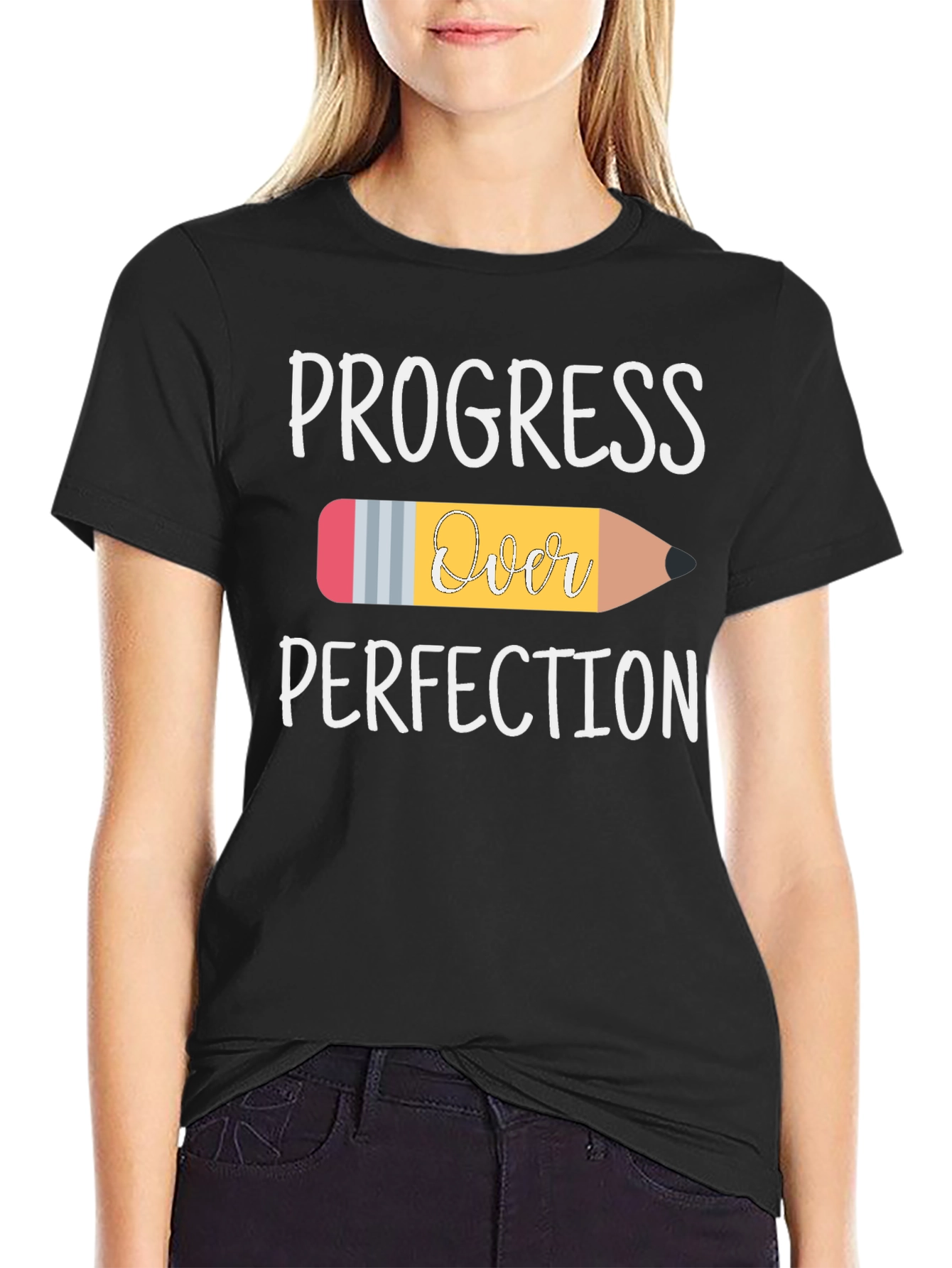 Progress Over Perfection Pencil Graphic T-Shirt