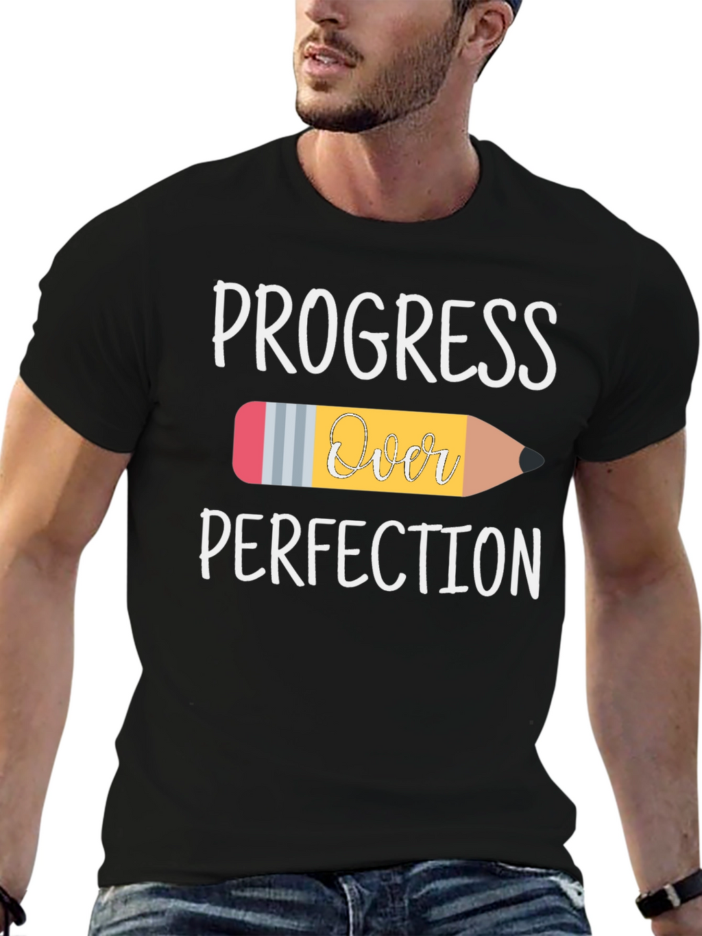 Progress Over Perfection Pencil Graphic T-Shirt