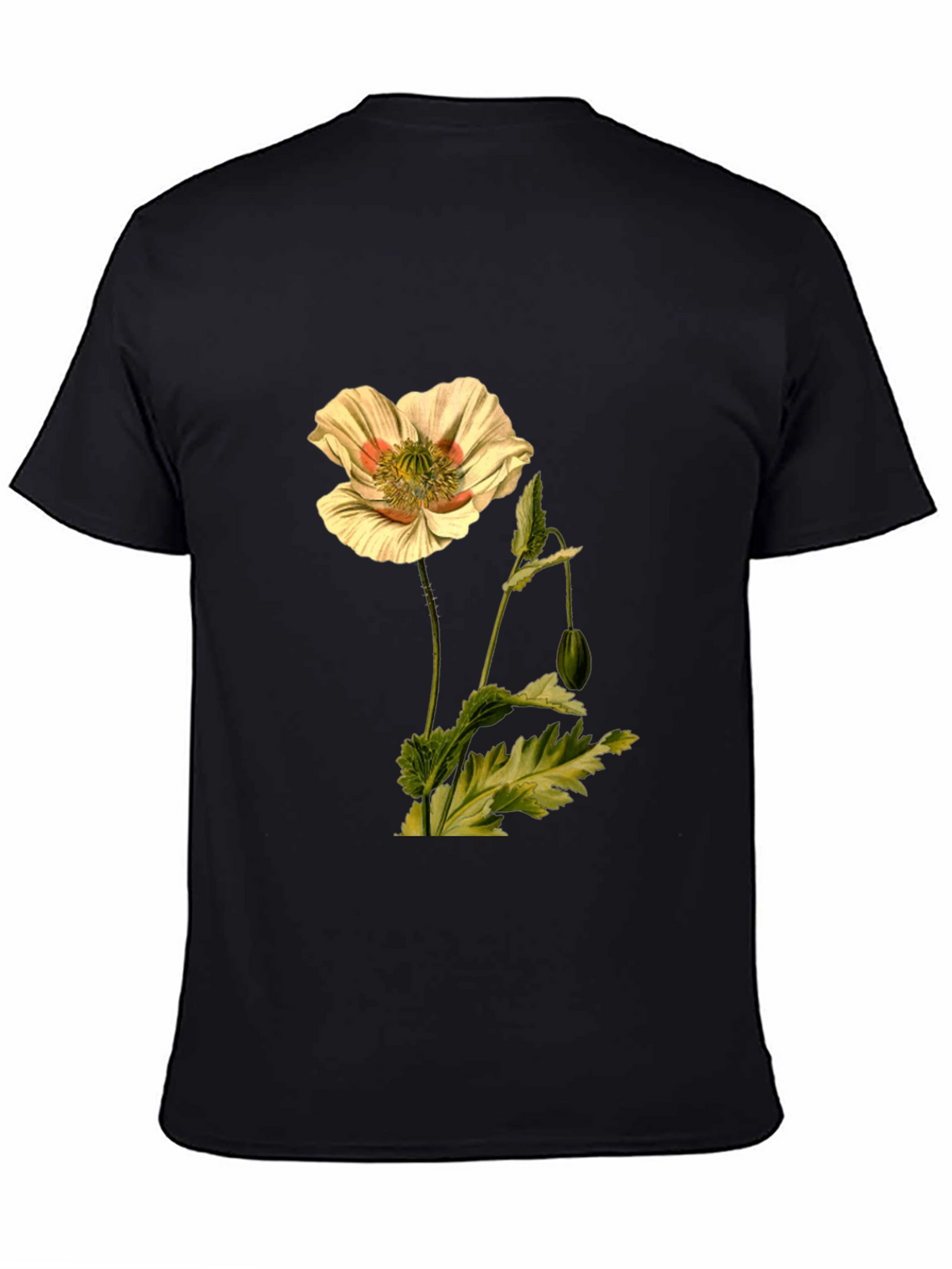 Botanical Flower Print Black T-Shirt