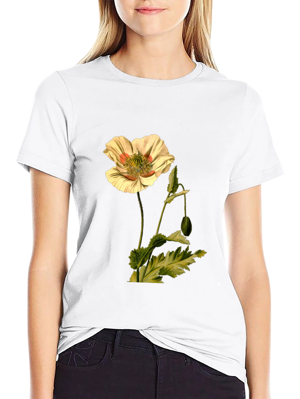 Botanical Flower Print Black T-Shirt