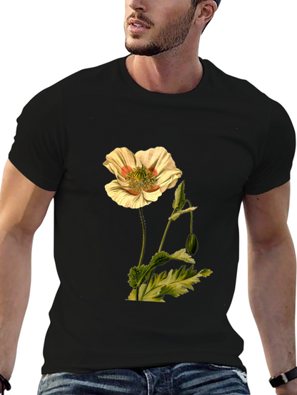 Botanical Flower Print Black T-Shirt