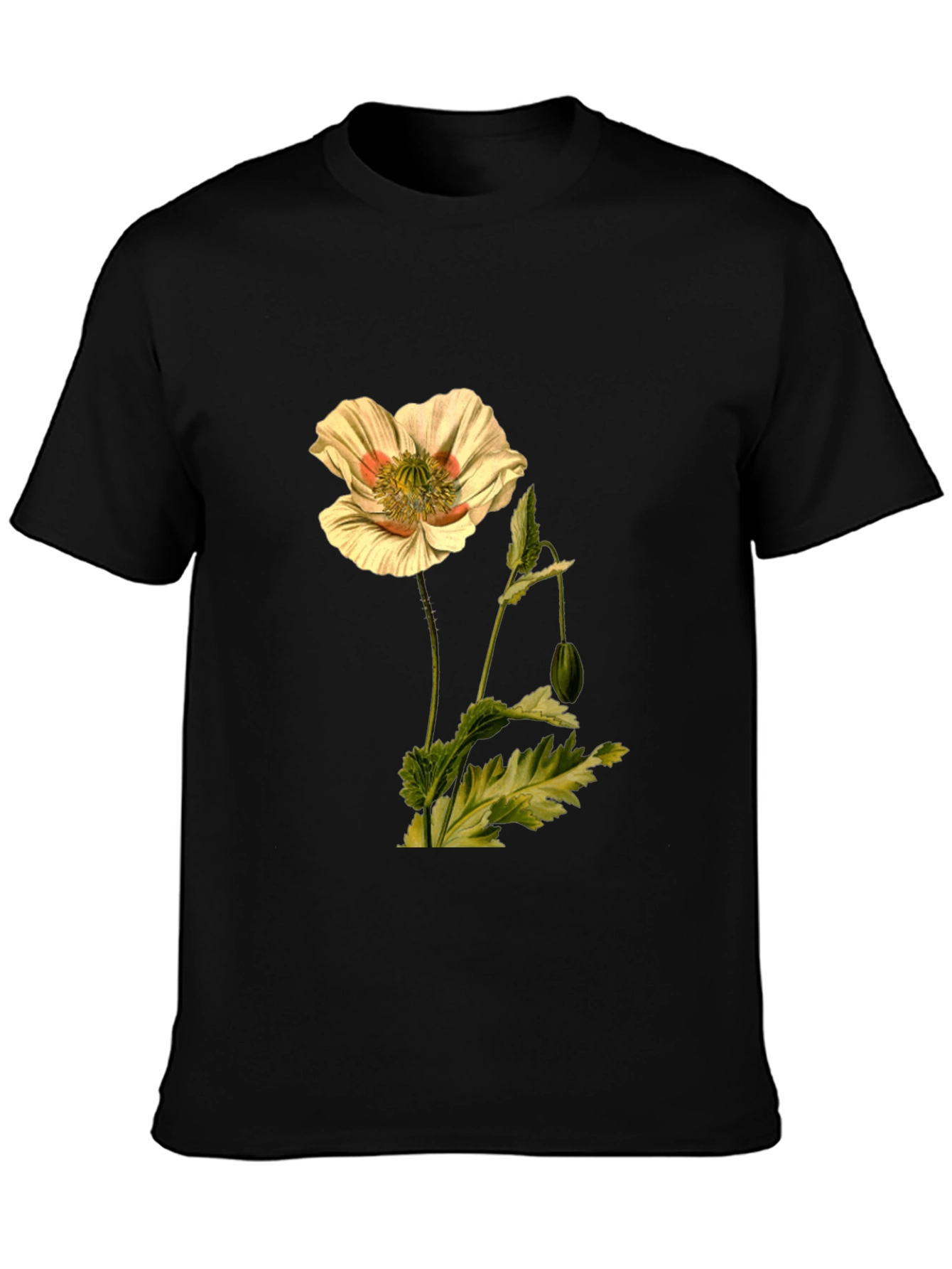 Botanical Flower Print Black T-Shirt