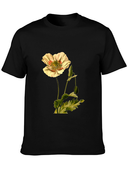 Botanical Flower Print Black T-Shirt