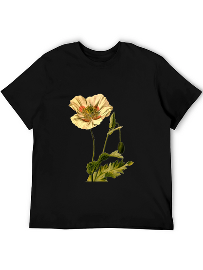 Botanical Flower Print Black T-Shirt