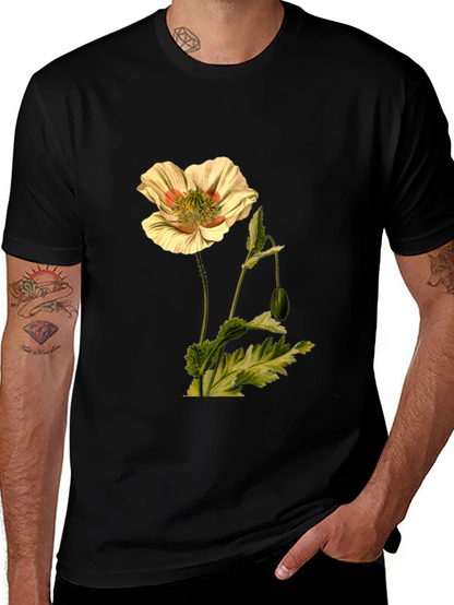 Botanical Flower Print Black T-Shirt