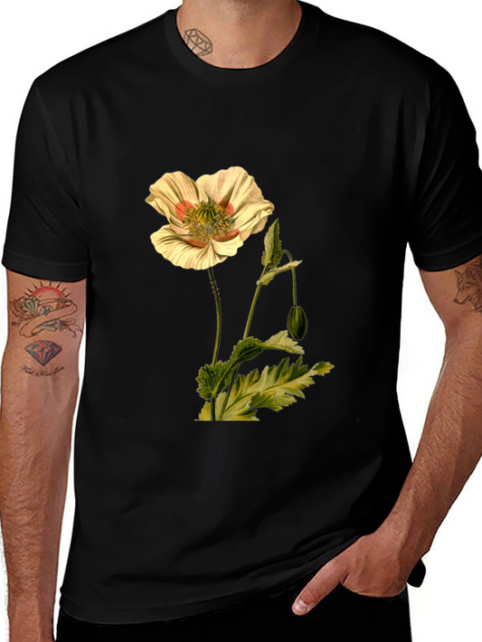 Botanical Flower Print Black T-Shirt