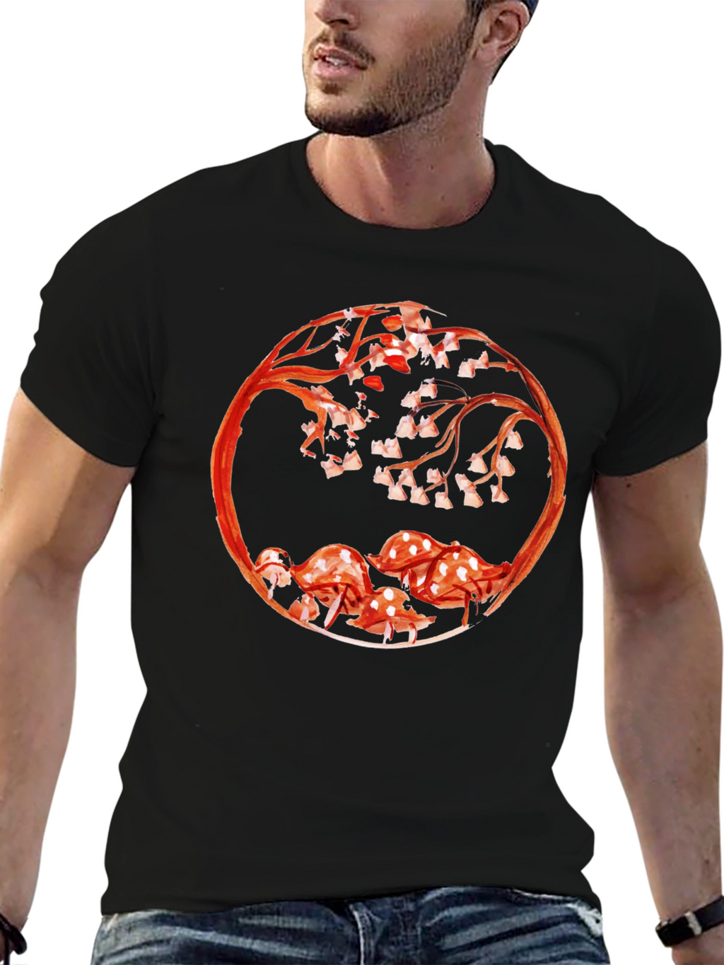 Mushroom & Branch Graphic Tee - Black