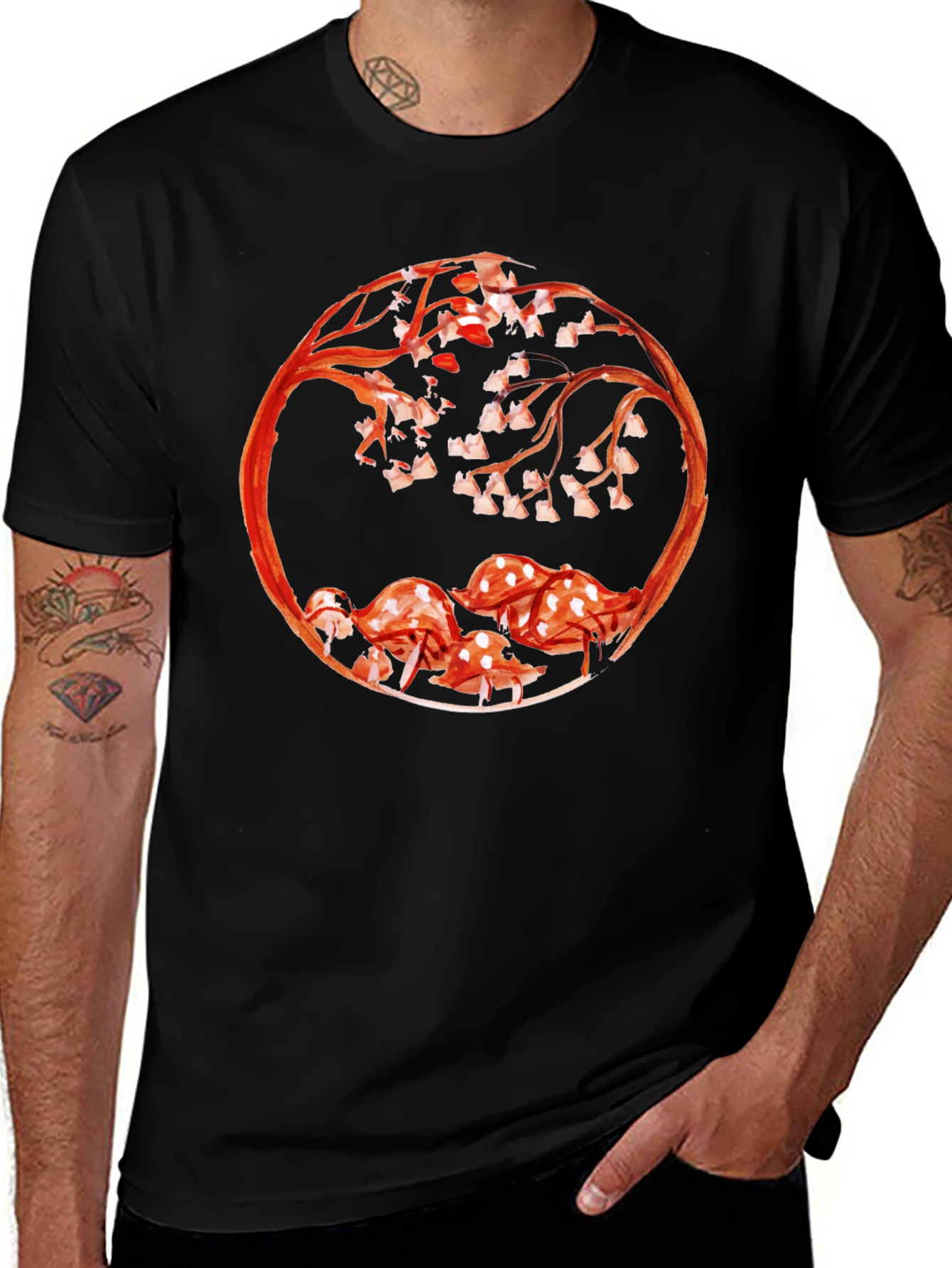 Mushroom & Branch Graphic Tee - Black
