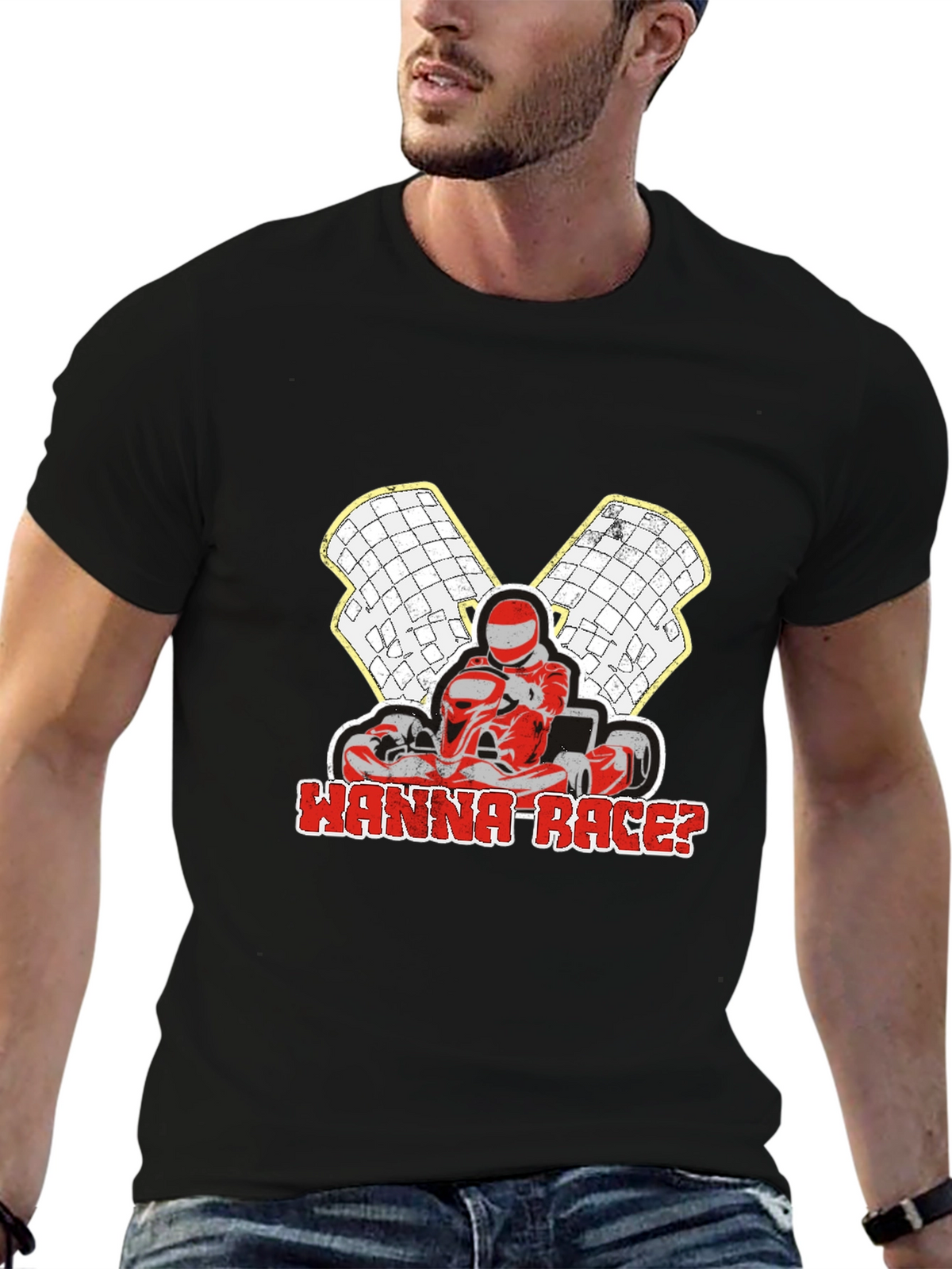 Wanna Race? Go-Kart Racing Black T-Shirt