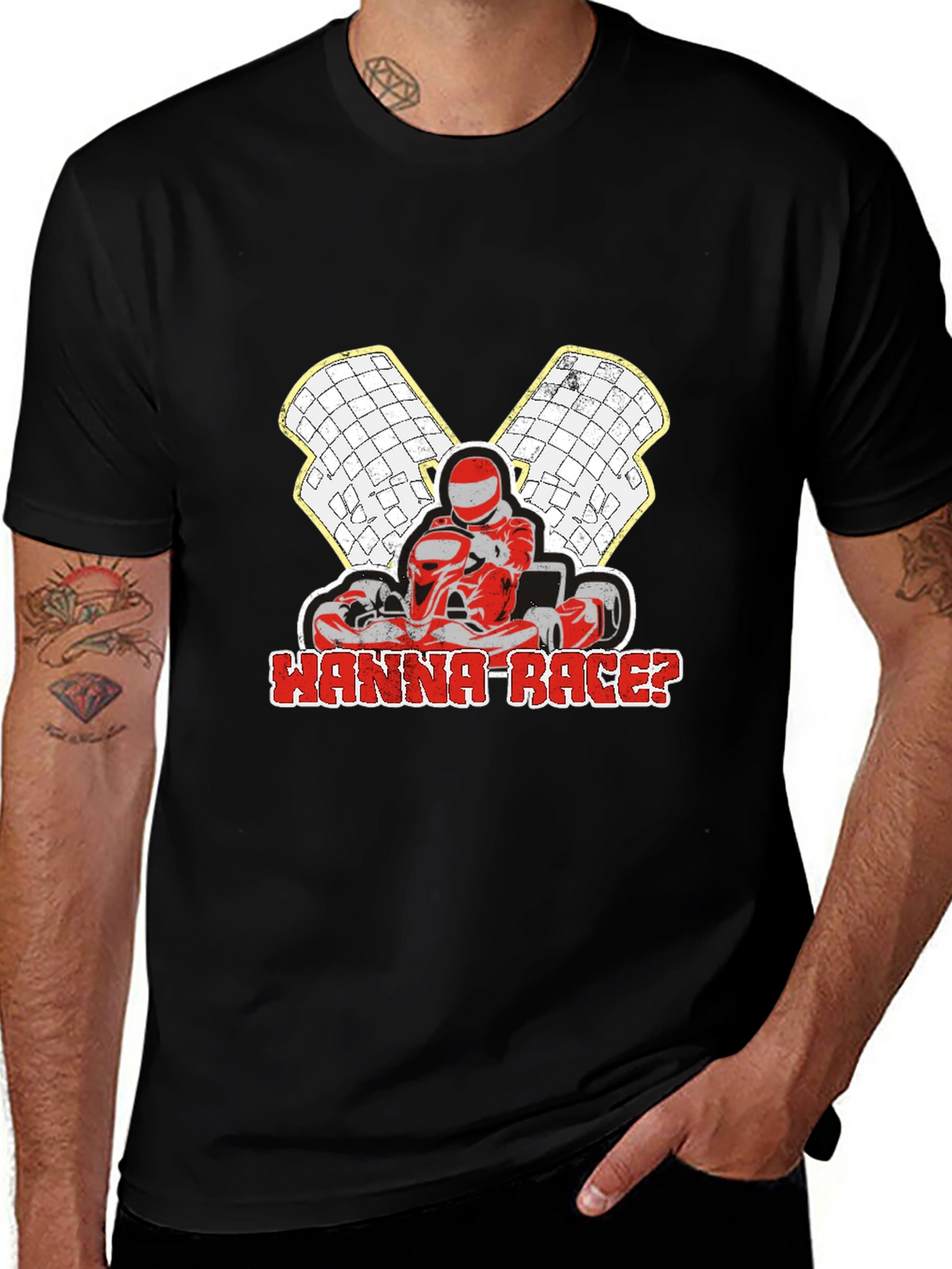 Wanna Race? Go-Kart Racing Black T-Shirt