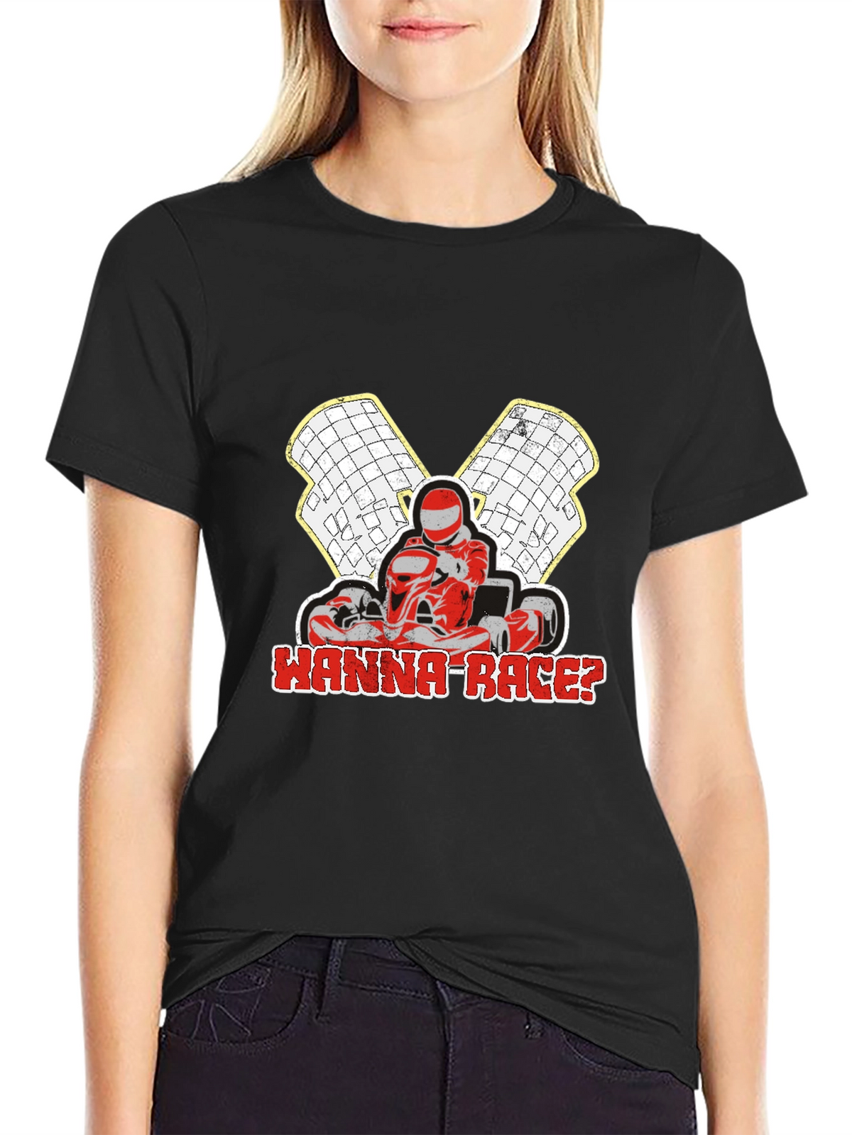 Wanna Race? Go-Kart Racing Black T-Shirt
