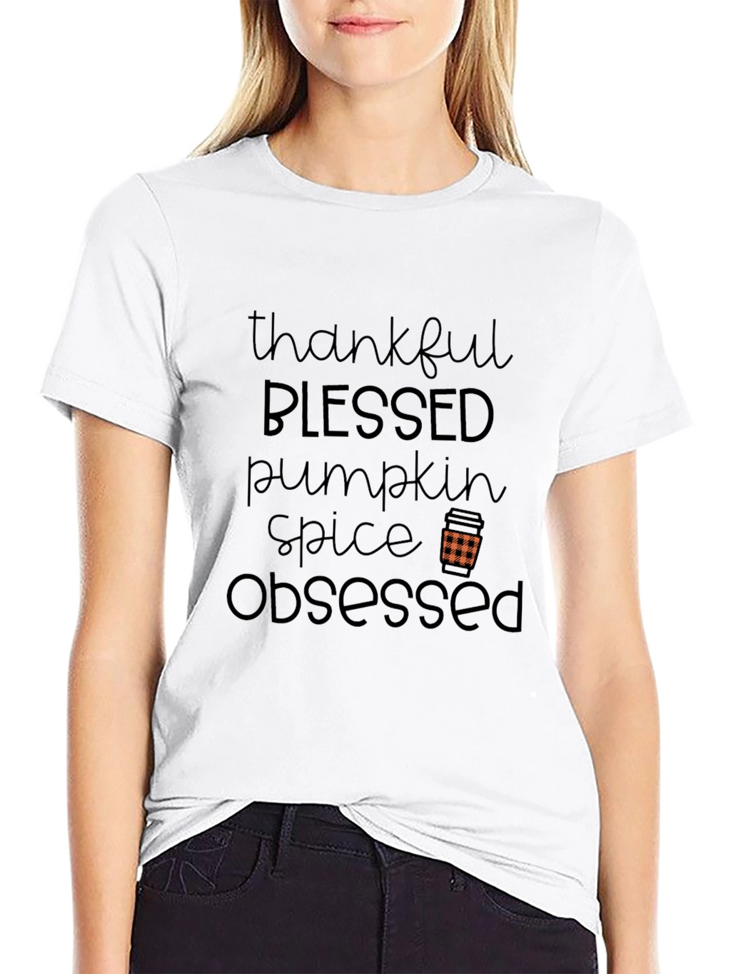 Thankful Blessed Pumpkin Spice Obsessed Black Tee