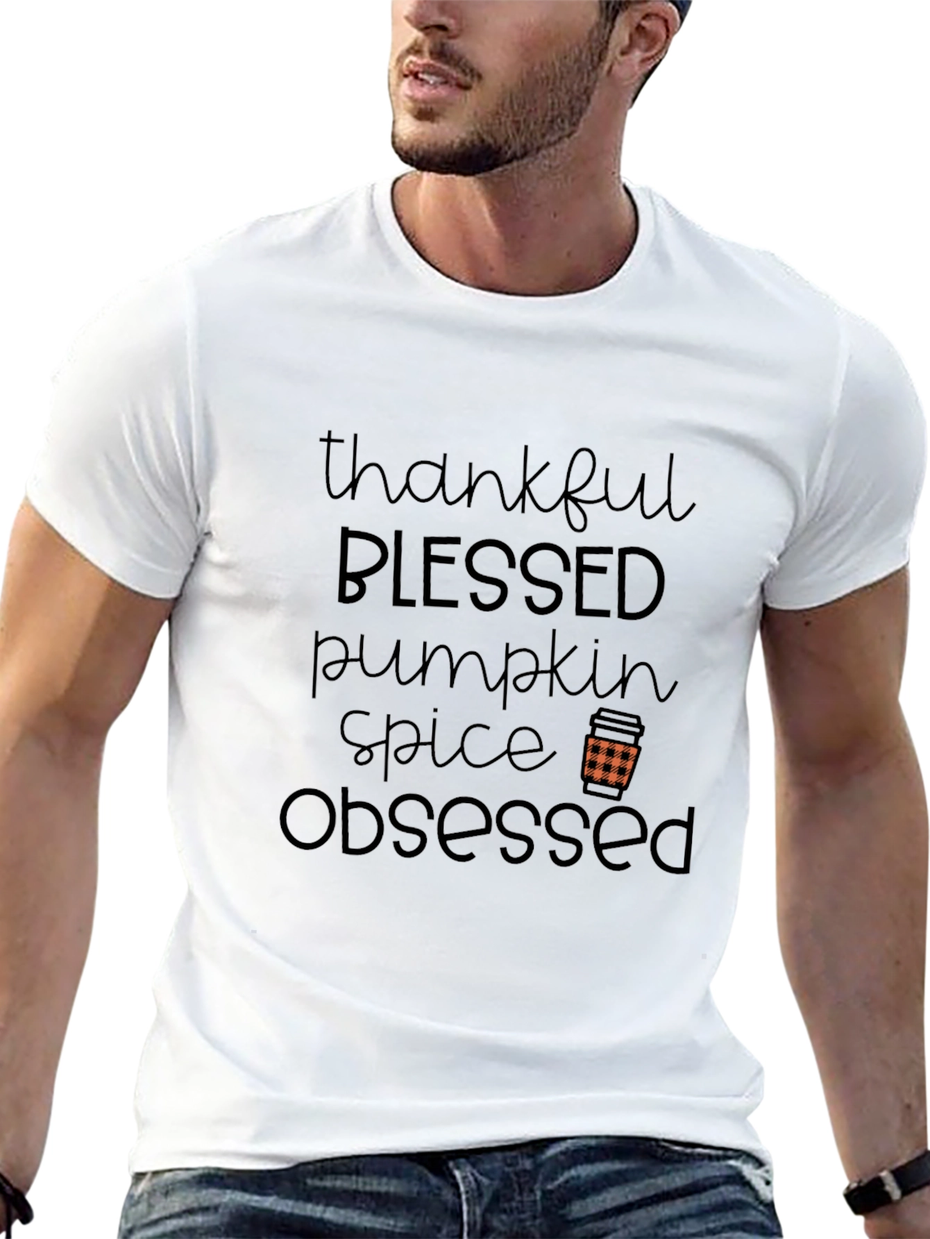 Thankful Blessed Pumpkin Spice Obsessed Black Tee