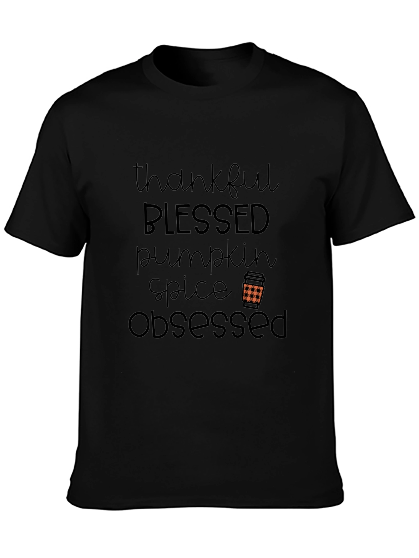 Thankful Blessed Pumpkin Spice Obsessed Black Tee