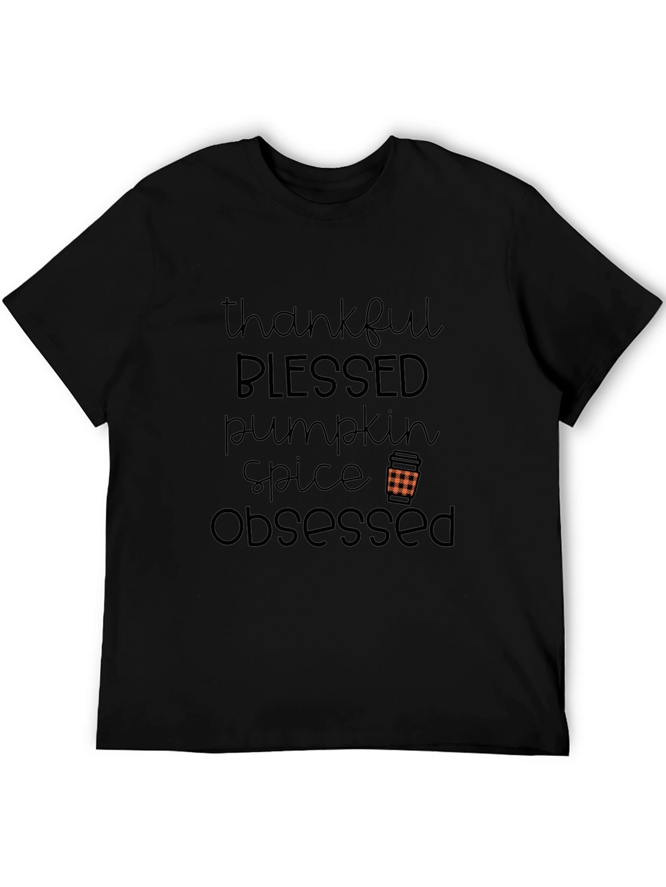 Thankful Blessed Pumpkin Spice Obsessed Black Tee