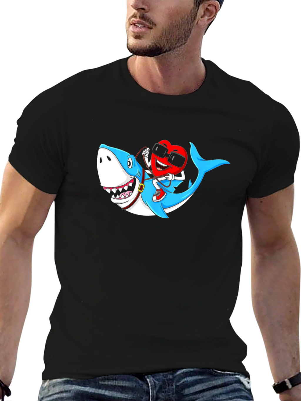 Heart Riding Shark Graphic Tee