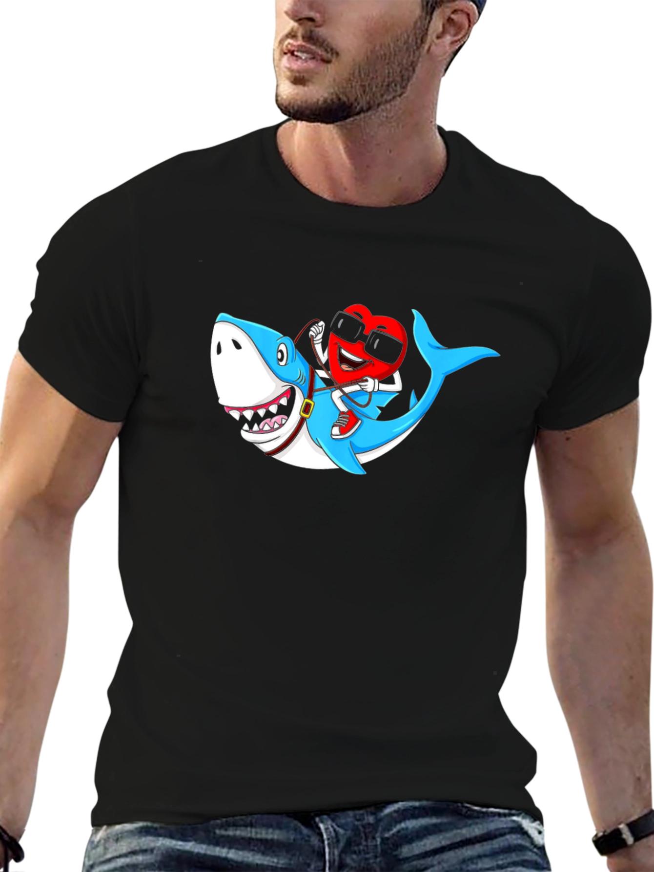 Heart Riding Shark Graphic Tee