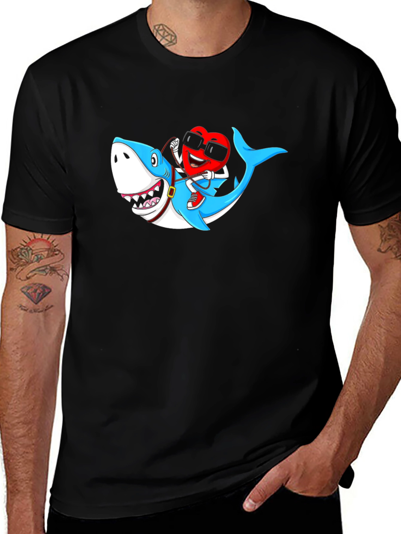 Heart Riding Shark Graphic Tee