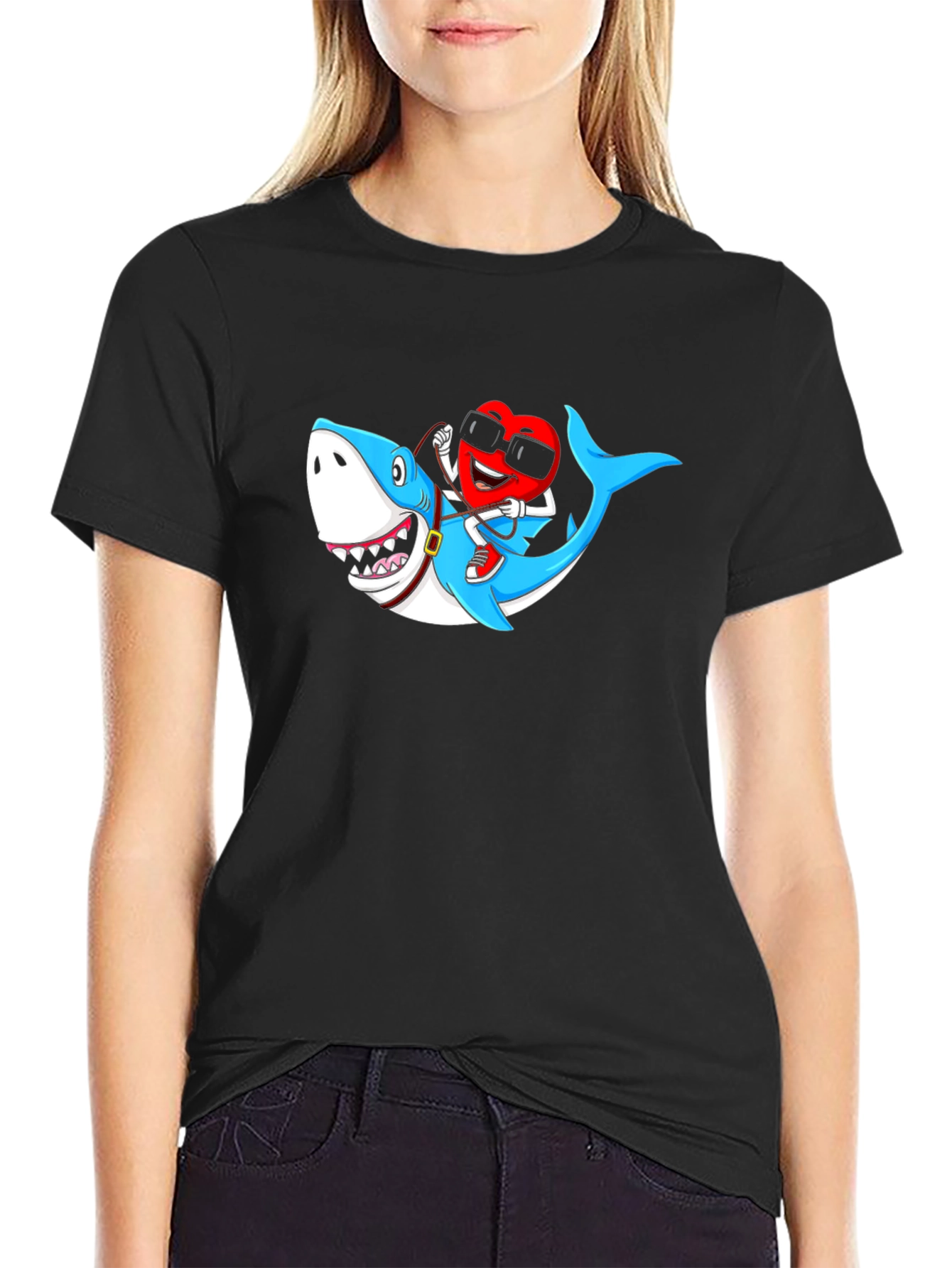 Heart Riding Shark Graphic Tee