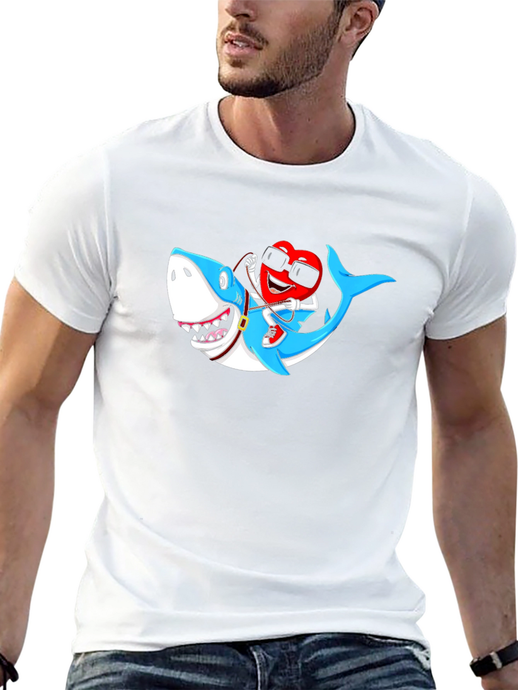 Heart Riding Shark Graphic Tee