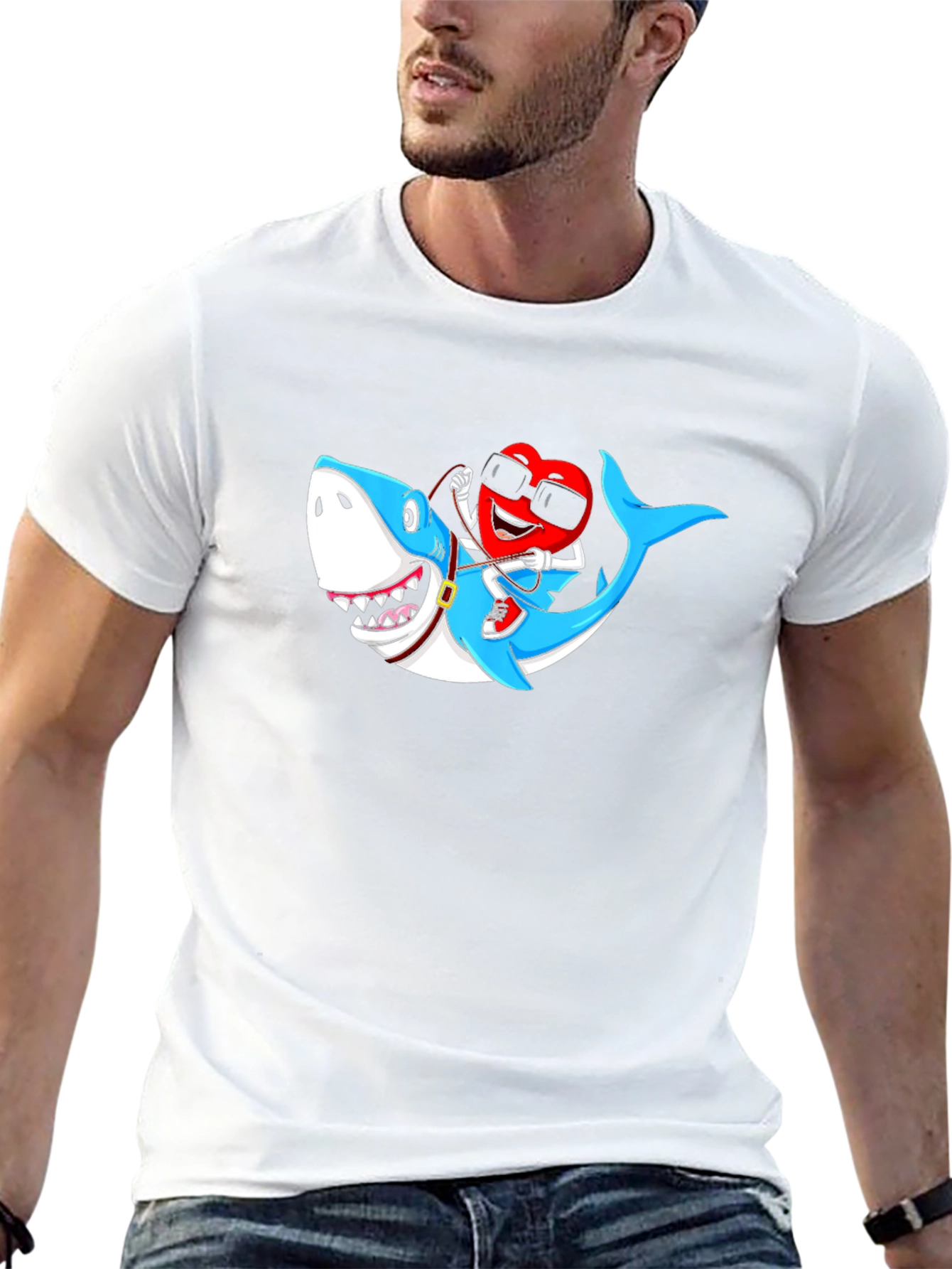 Heart Riding Shark Graphic Tee