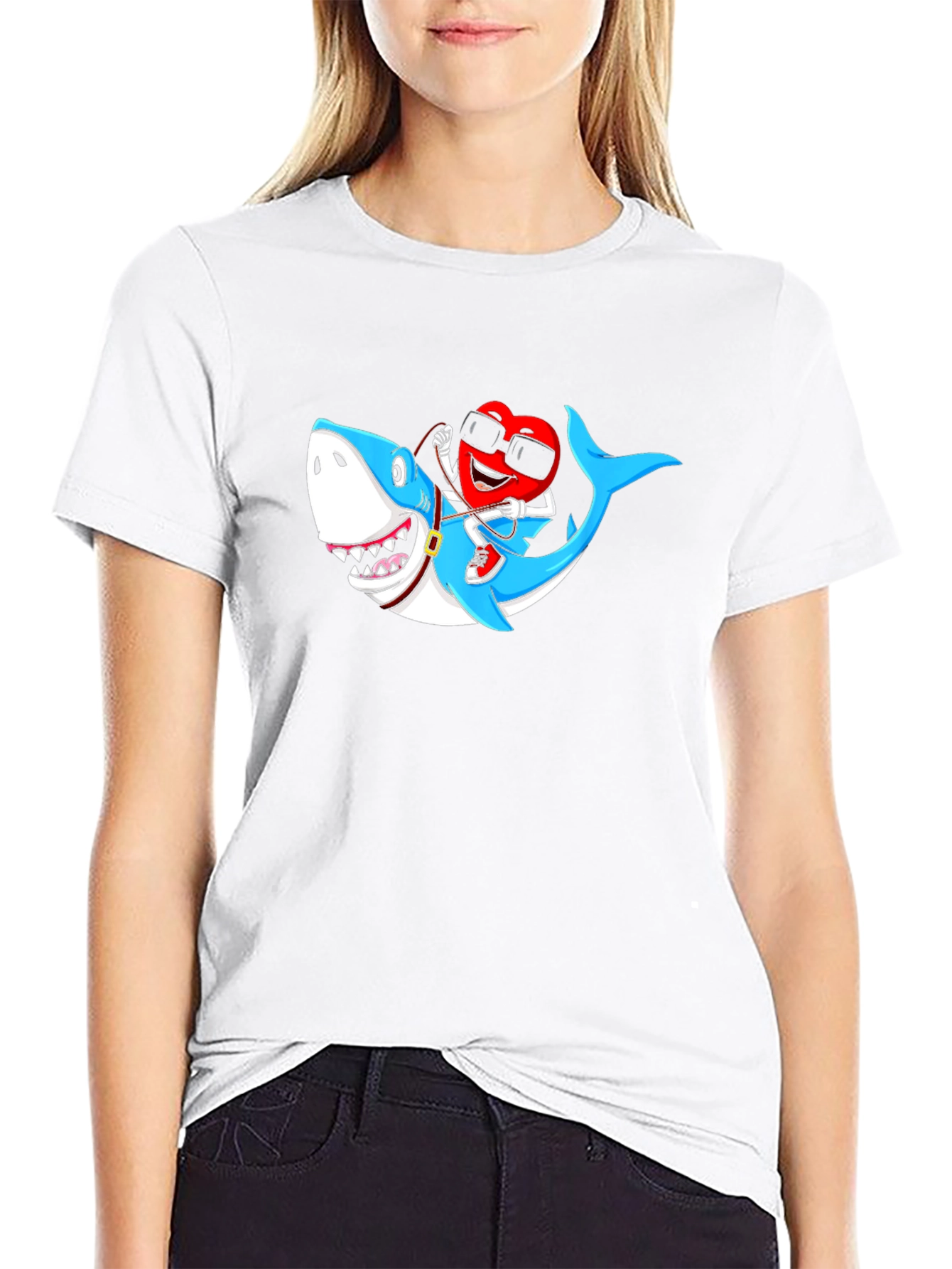 Heart Riding Shark Graphic Tee