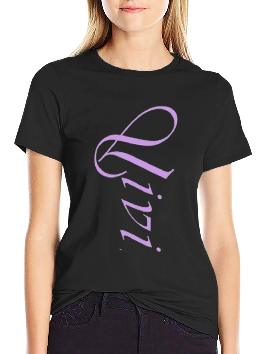 Stylish Black T-Shirt with Lilac Lettering