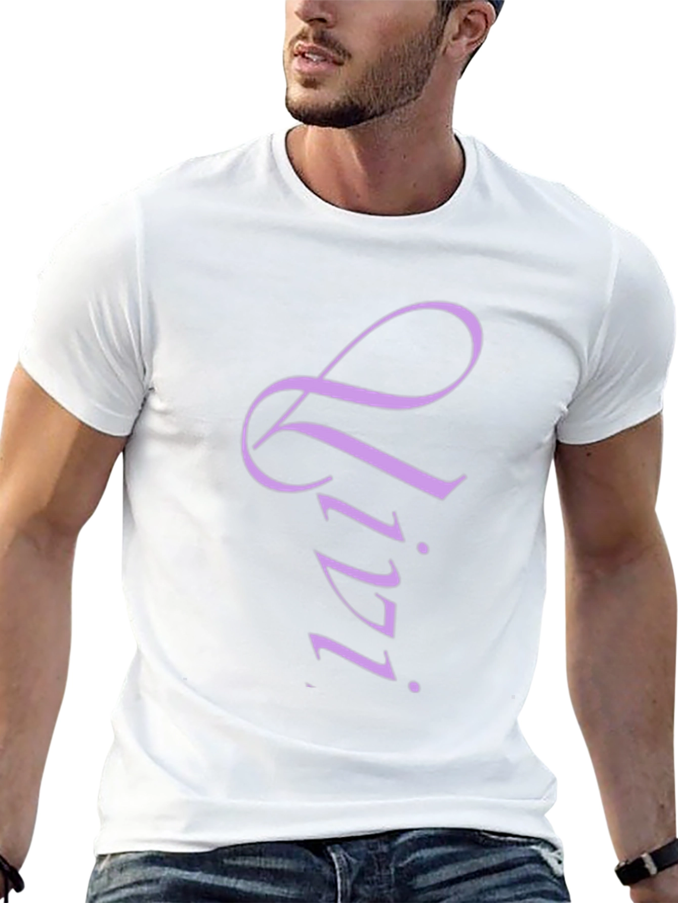 Stylish Black T-Shirt with Lilac Lettering