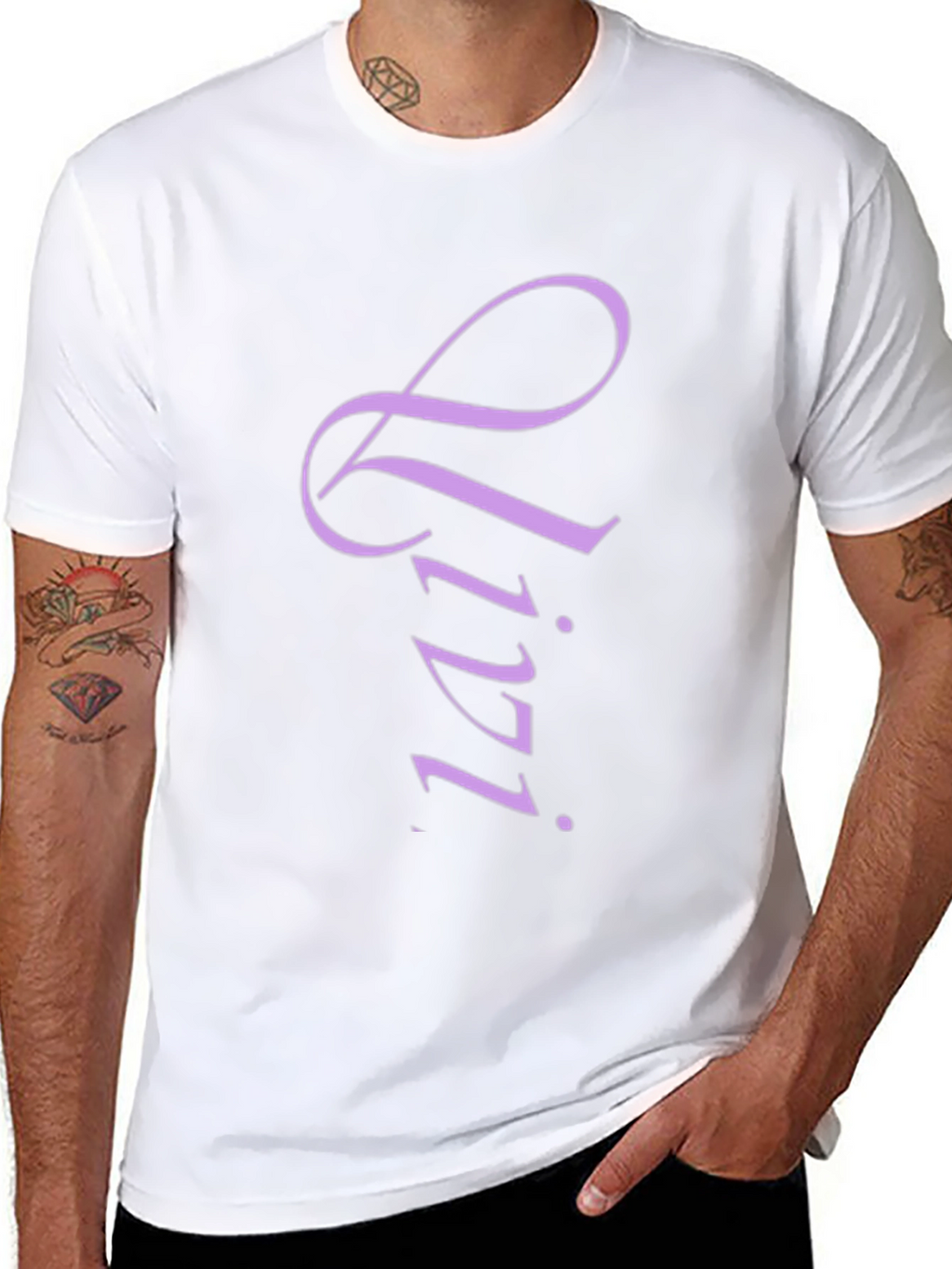 Stylish Black T-Shirt with Lilac Lettering