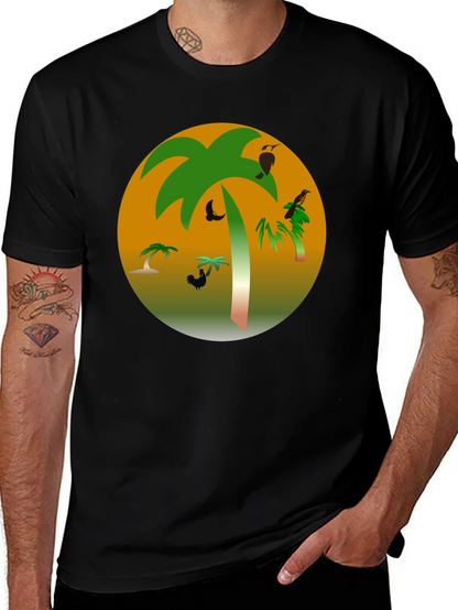 Tropical Palm Tree Graphic Black T-Shirt