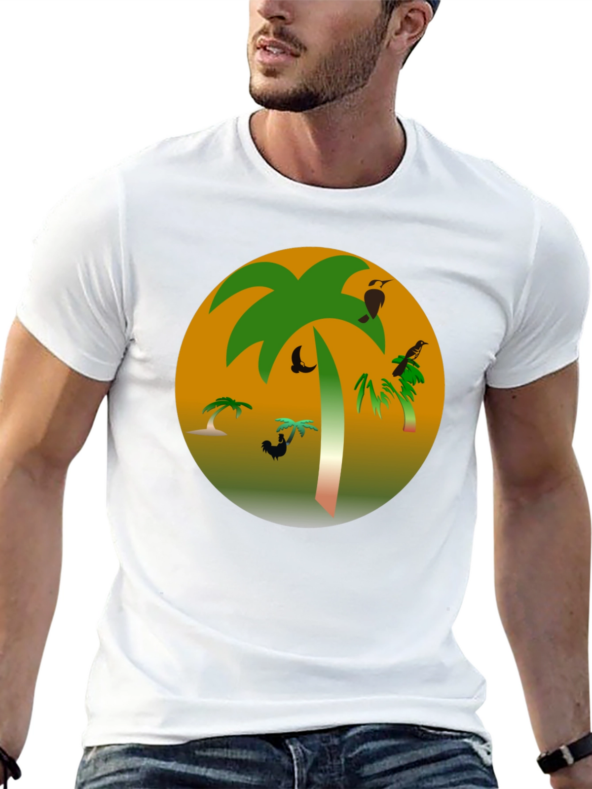Tropical Palm Tree Graphic Black T-Shirt