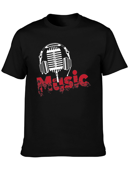 Music Vibes Tee: Retro Mic & Headphones Graphic