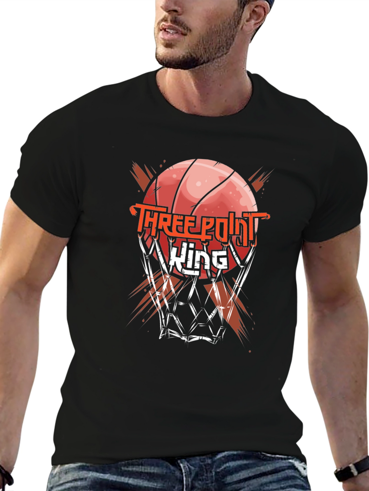 Three Point King Black Graphic T-Shirt